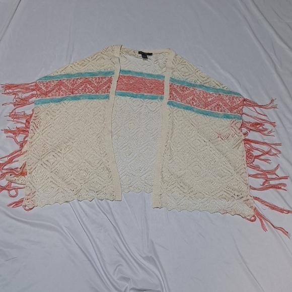 Romantic Boho Style Open Front Festival Poncho With Pink Fringe - Picture 1 of 6